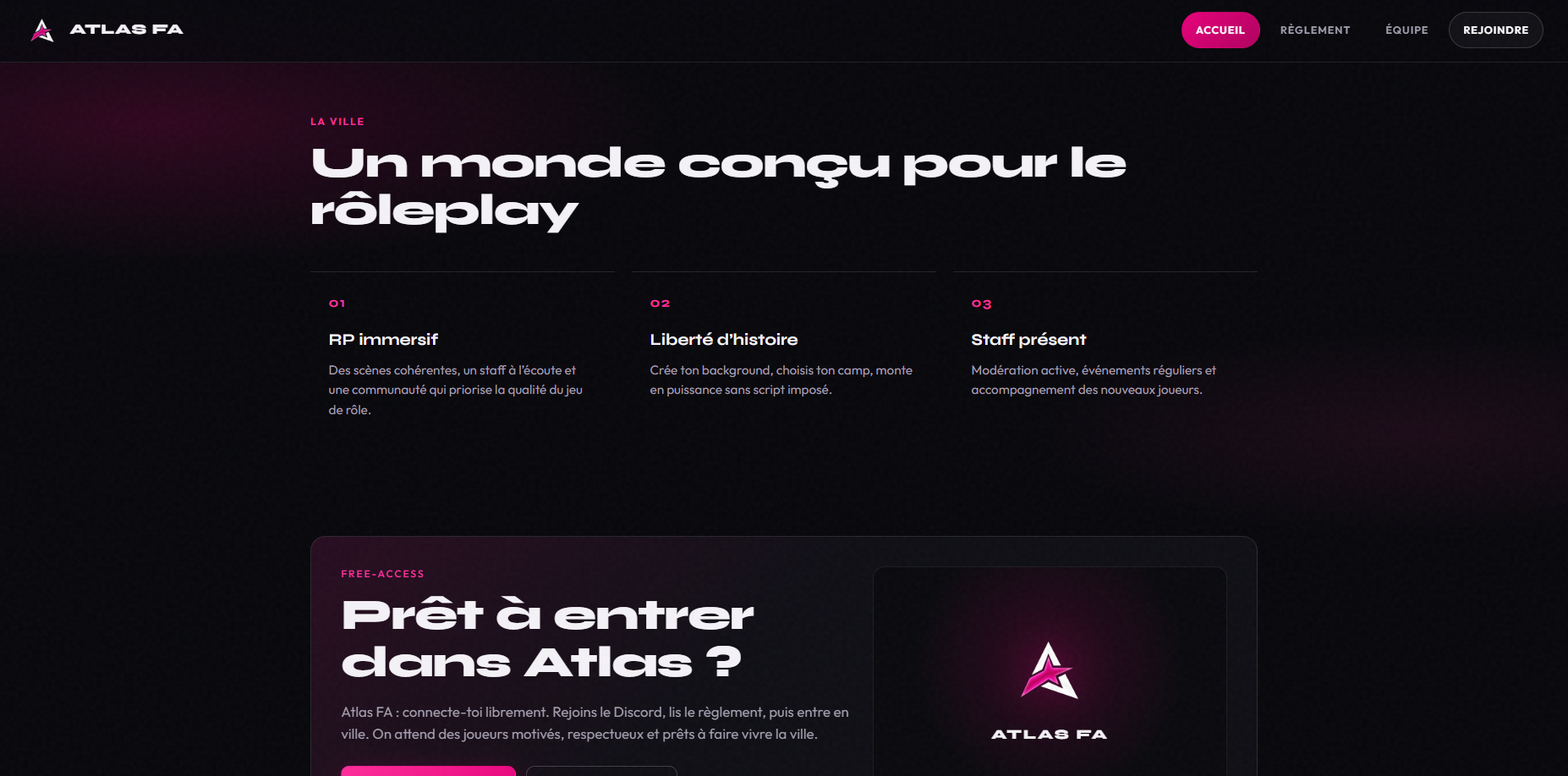 Atlas FA - section ville et call-to-action Free-Access