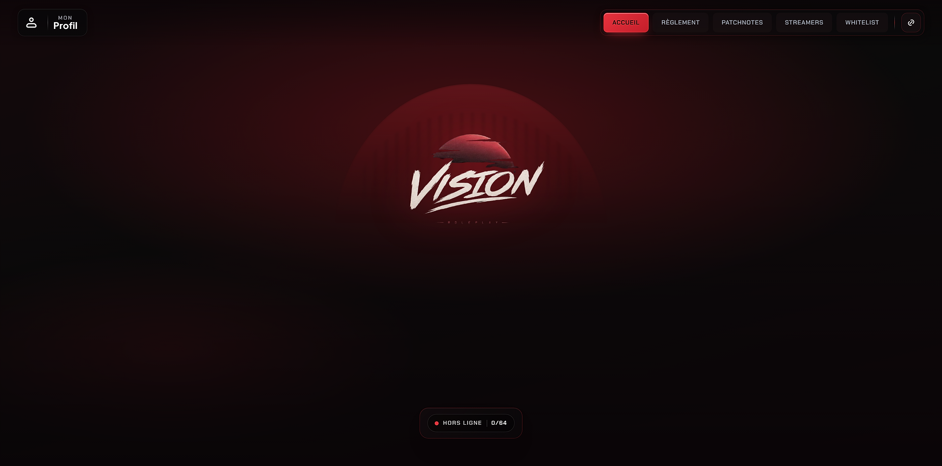 Vision WL - page d’accueil avec logo et statut serveur