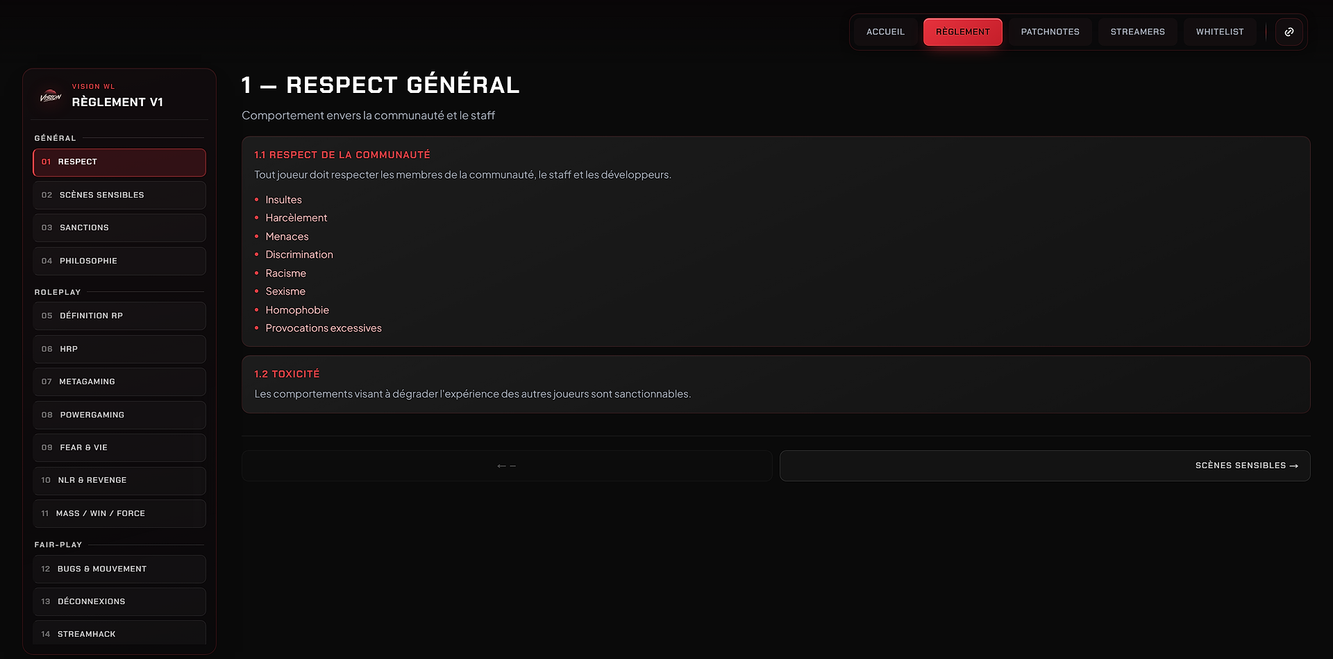 Vision WL - page règlement