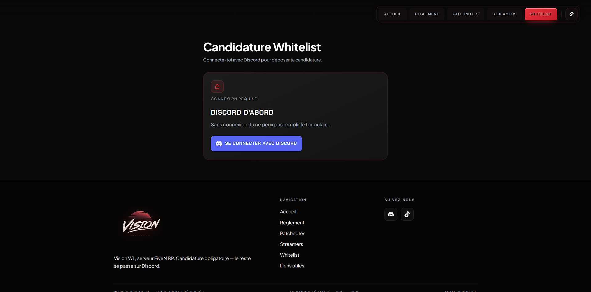 Vision WL - candidature whitelist via Discord